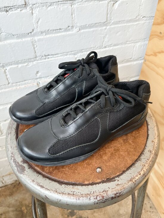 Prada Other - Prada America's Cup Original Black Leather & Mesh Low Top Sneakers - UK Size 6